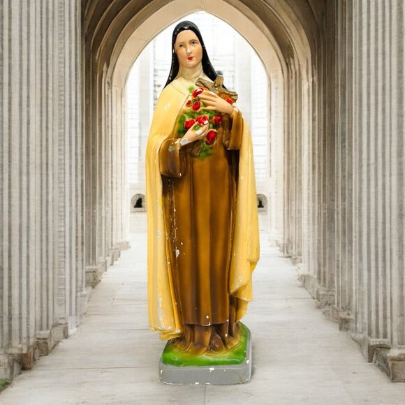 Antique Other - Antique Chalkware Saint Theresa of Lisieux Little flower of Jesus